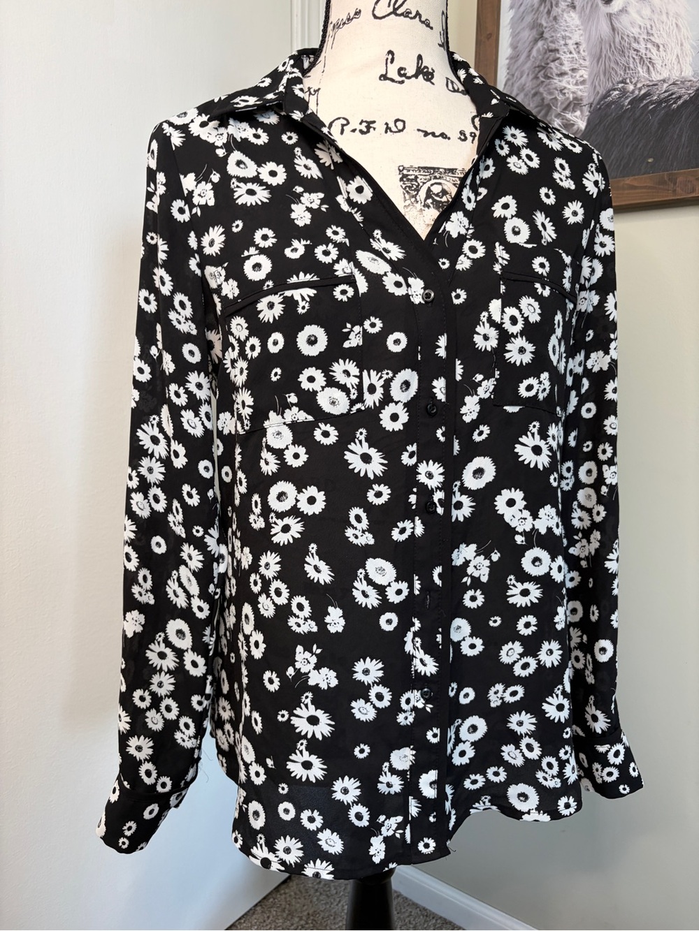 Candie's Black and White Floral Button-Down Shirt